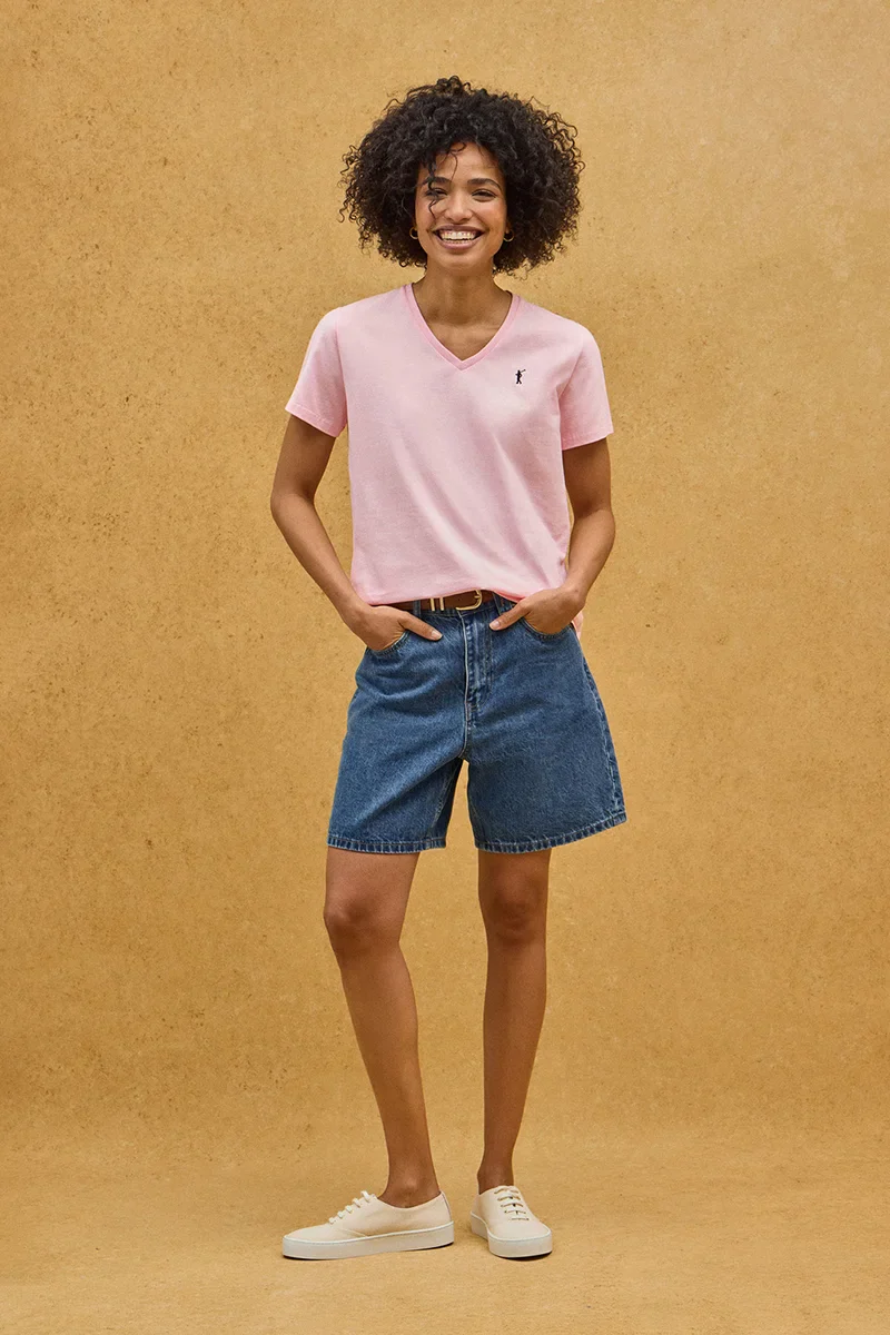 Pink short-sleeve V-neck T-shirt with Rigby Go embroidery - Image 2