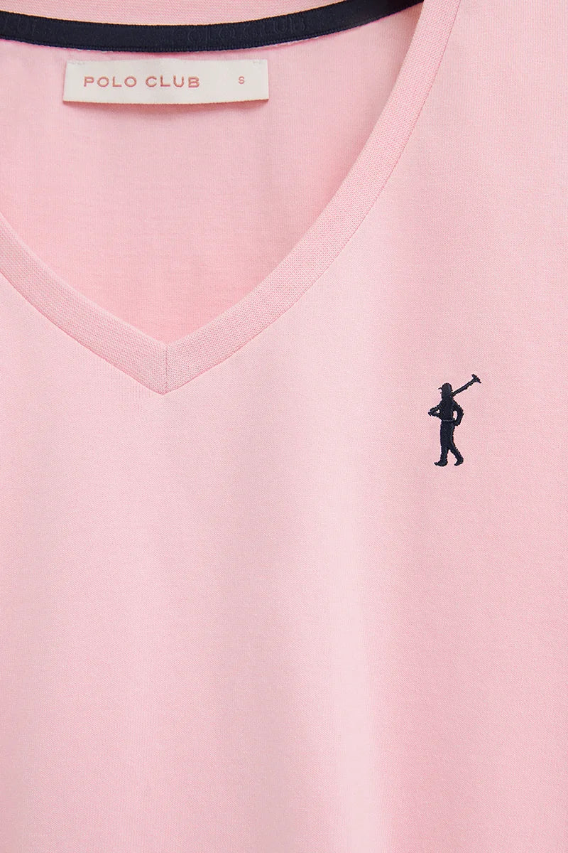Pink short-sleeve V-neck T-shirt with Rigby Go embroidery - Image 7