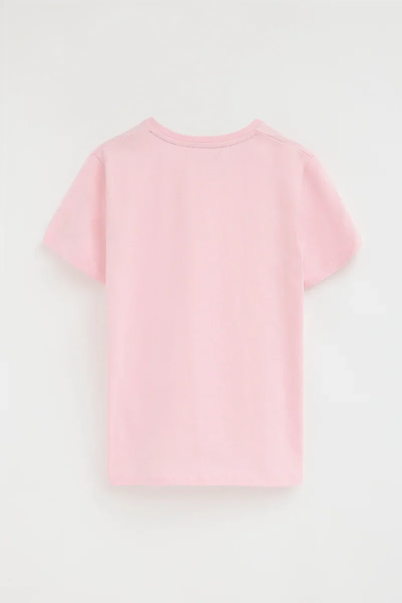 Pink short-sleeve V-neck T-shirt with Rigby Go embroidery - Image 8