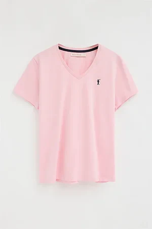 Pink short-sleeve V-neck T-shirt with Rigby Go embroidery - Image 9
