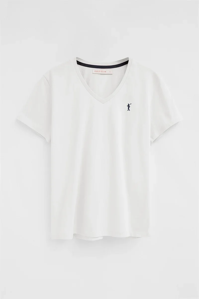 White short-sleeve V-neck T-shirt with Rigby Go embroidery - Image 11
