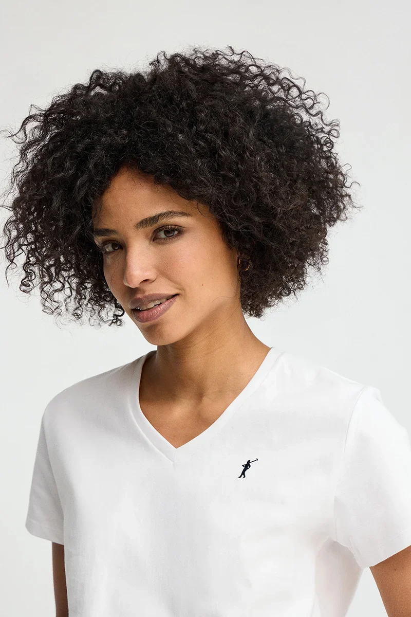 White short-sleeve V-neck T-shirt with Rigby Go embroidery - Image 3