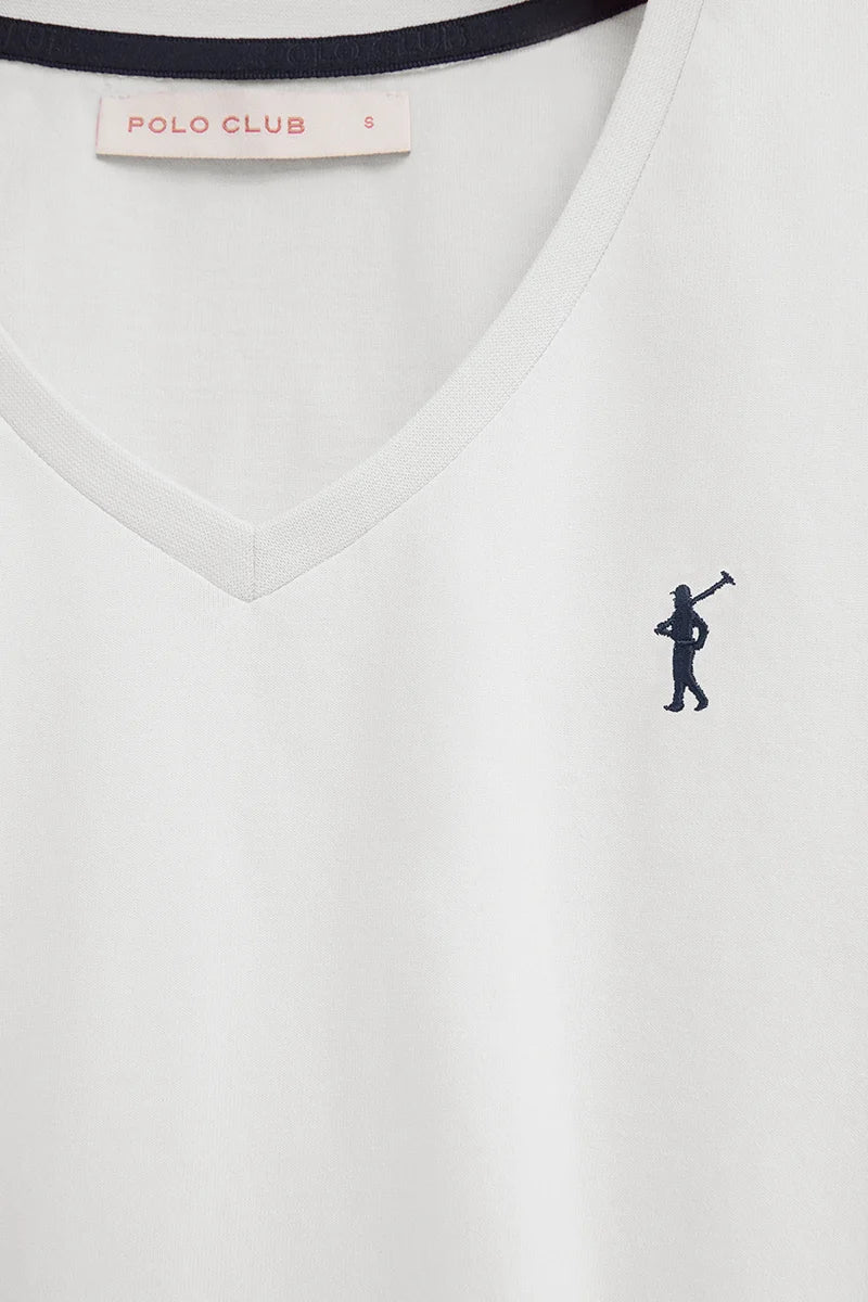 White short-sleeve V-neck T-shirt with Rigby Go embroidery - Image 8