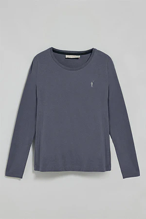 Denim-blue long-sleeve basic T-shirt with Rigby Go logo - Image 9
