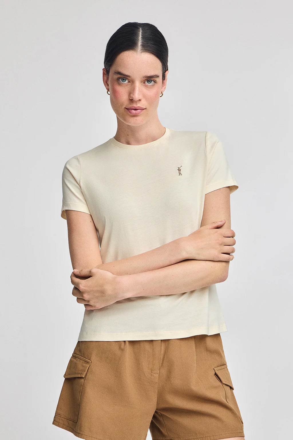 Nude round-neck T-shirt with Rigby Go embroidery