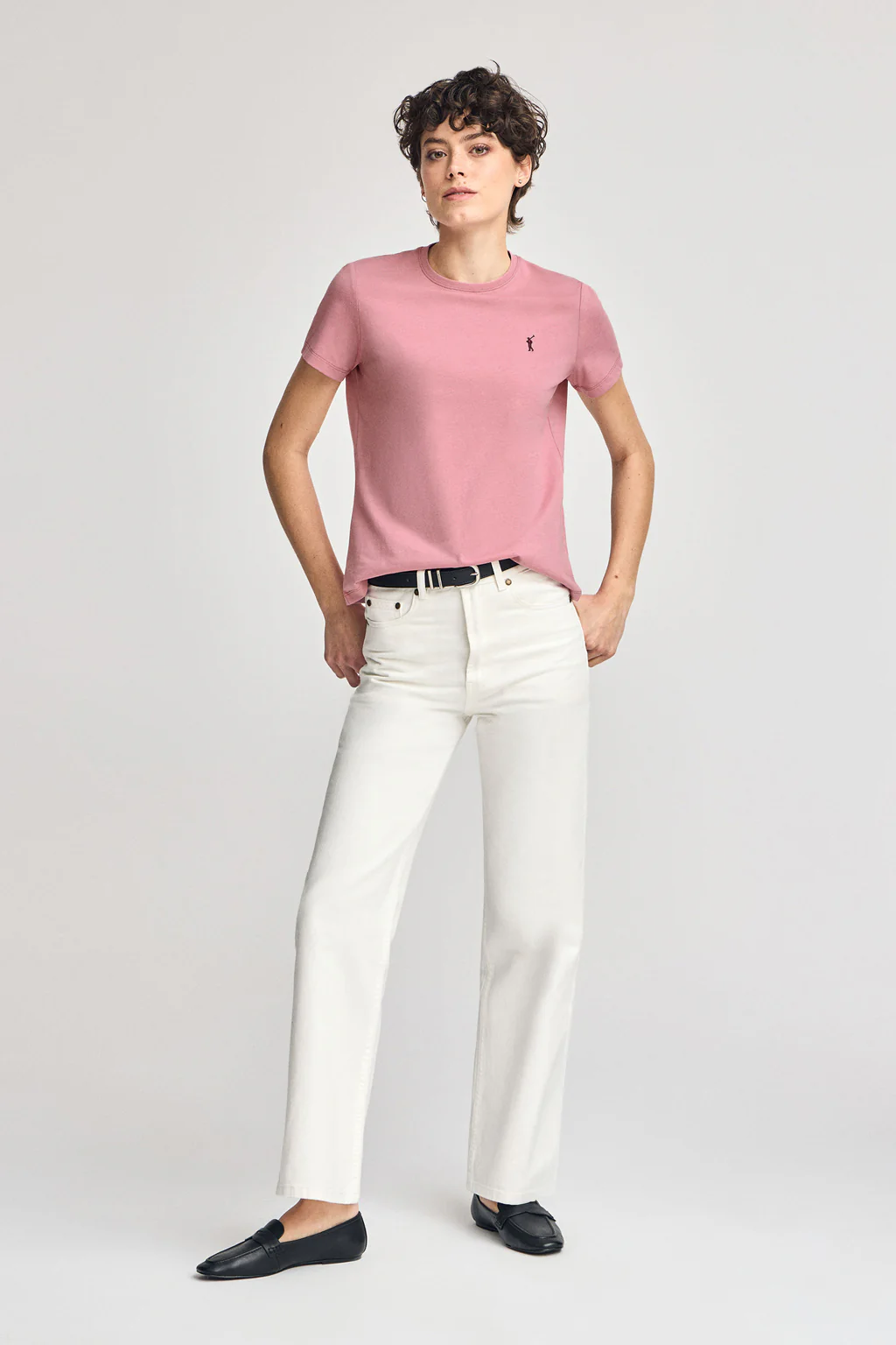 Dusty-pink round-neck T-shirt with Rigby Go embroidery - Image 4