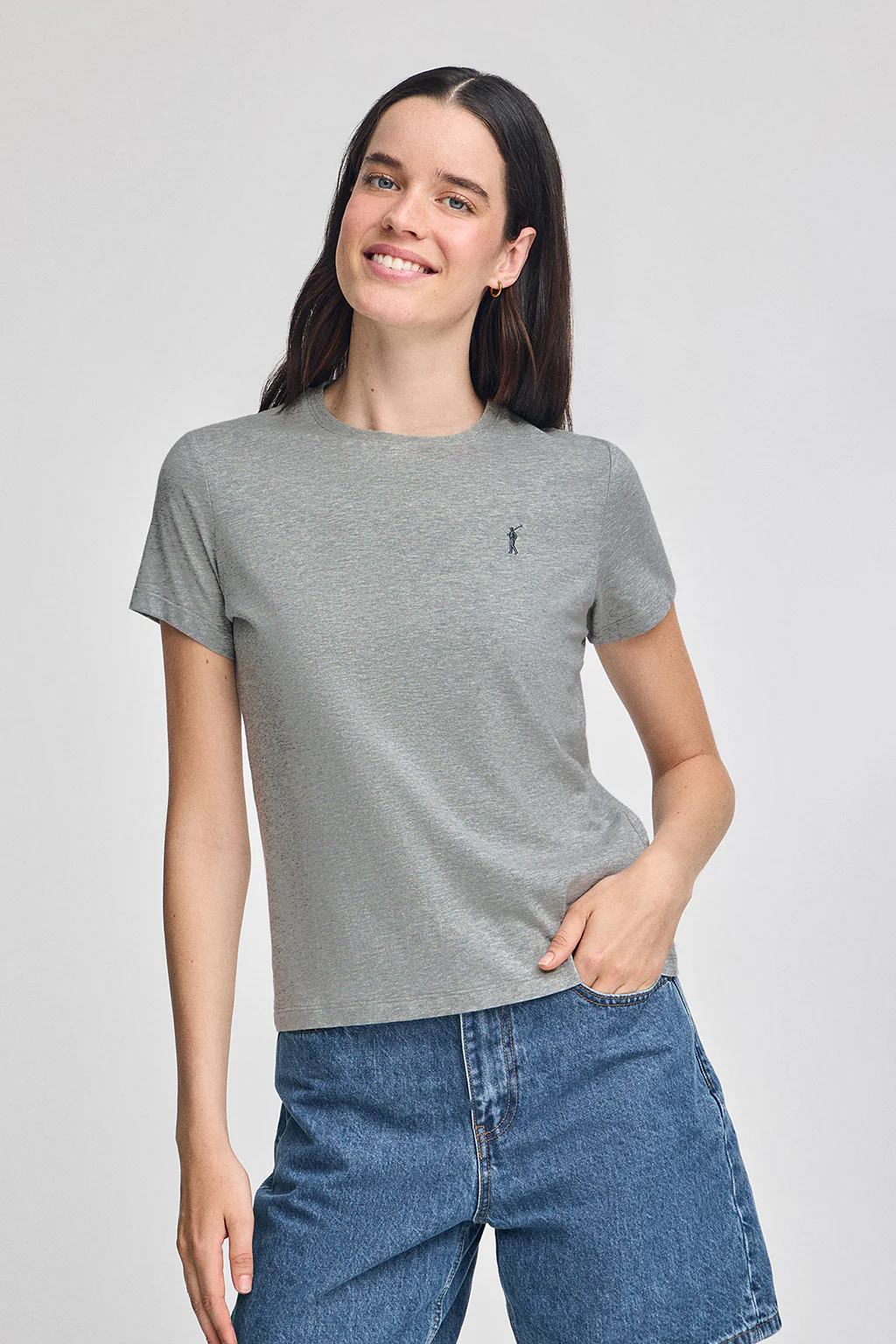 Grey-marl round-neck T-shirt with Rigby Go embroidery