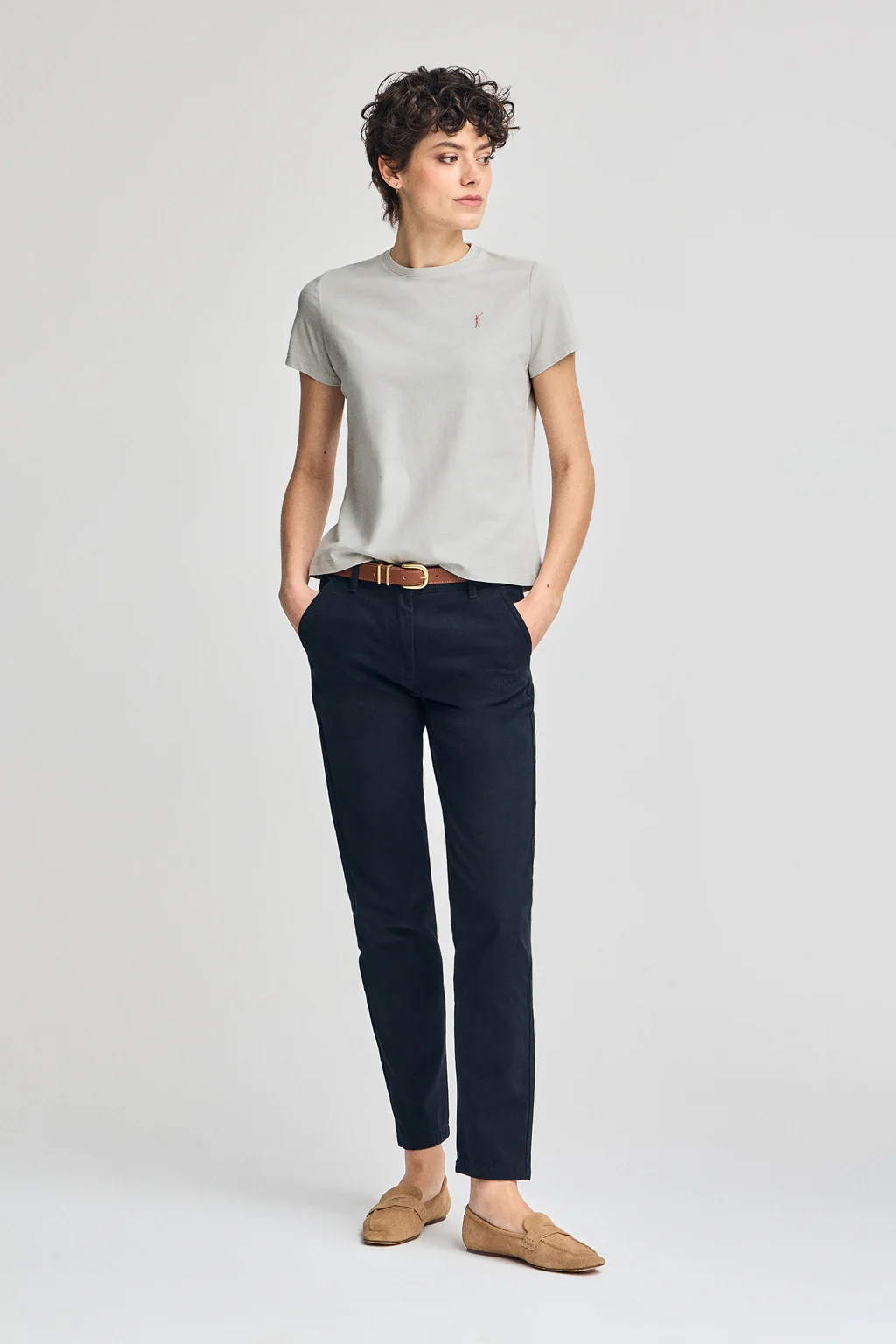 Light-grey round-neck T-shirt with Rigby Go embroidery - Image 4