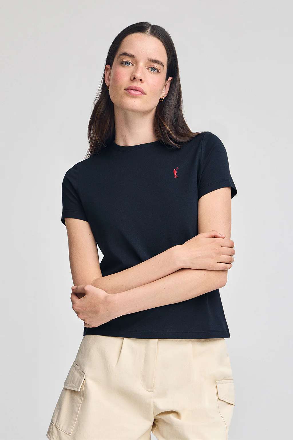 Navy-blue round-neck T-shirt with Rigby Go embroidery