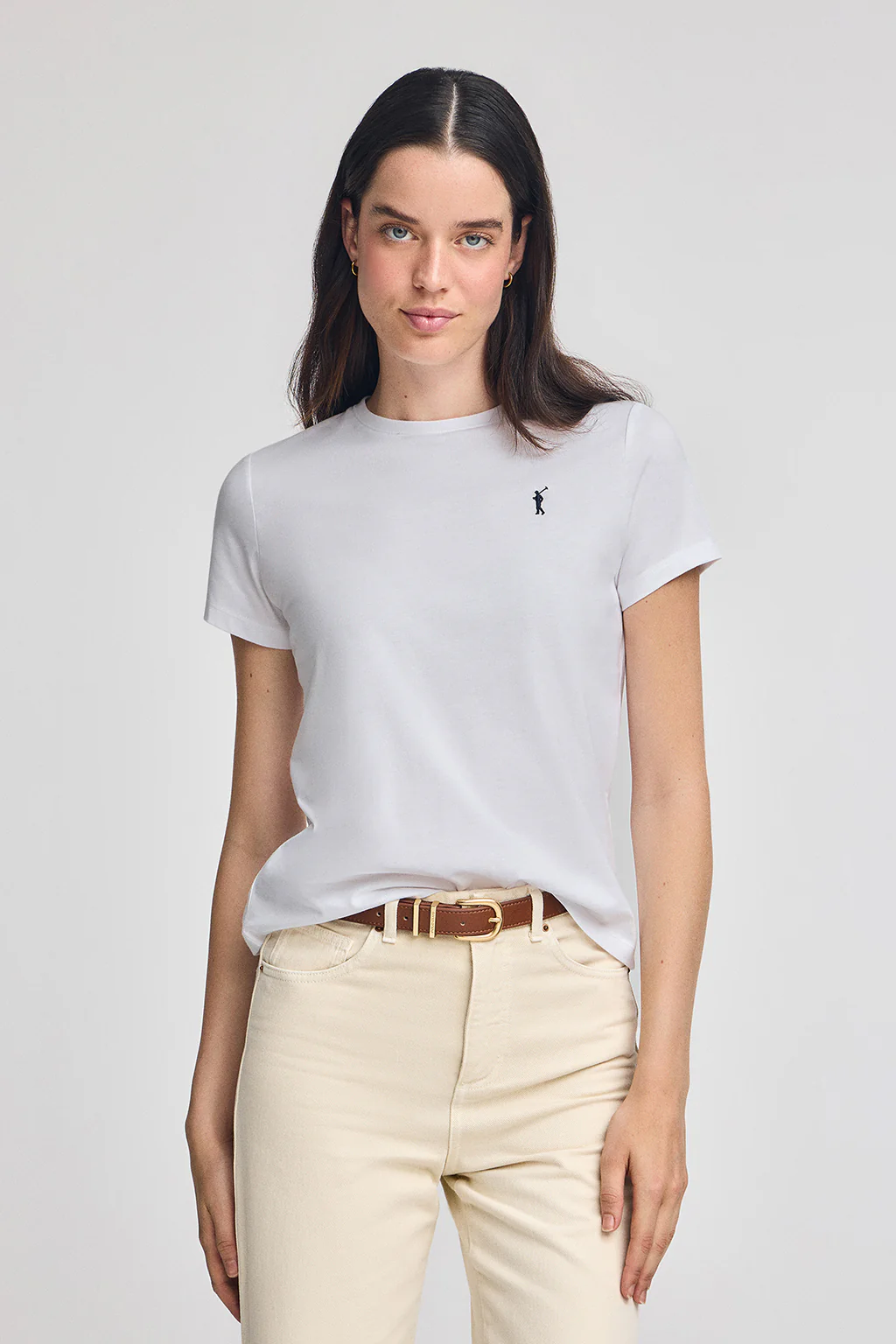 White round-neck T-shirt with Rigby Go embroidery