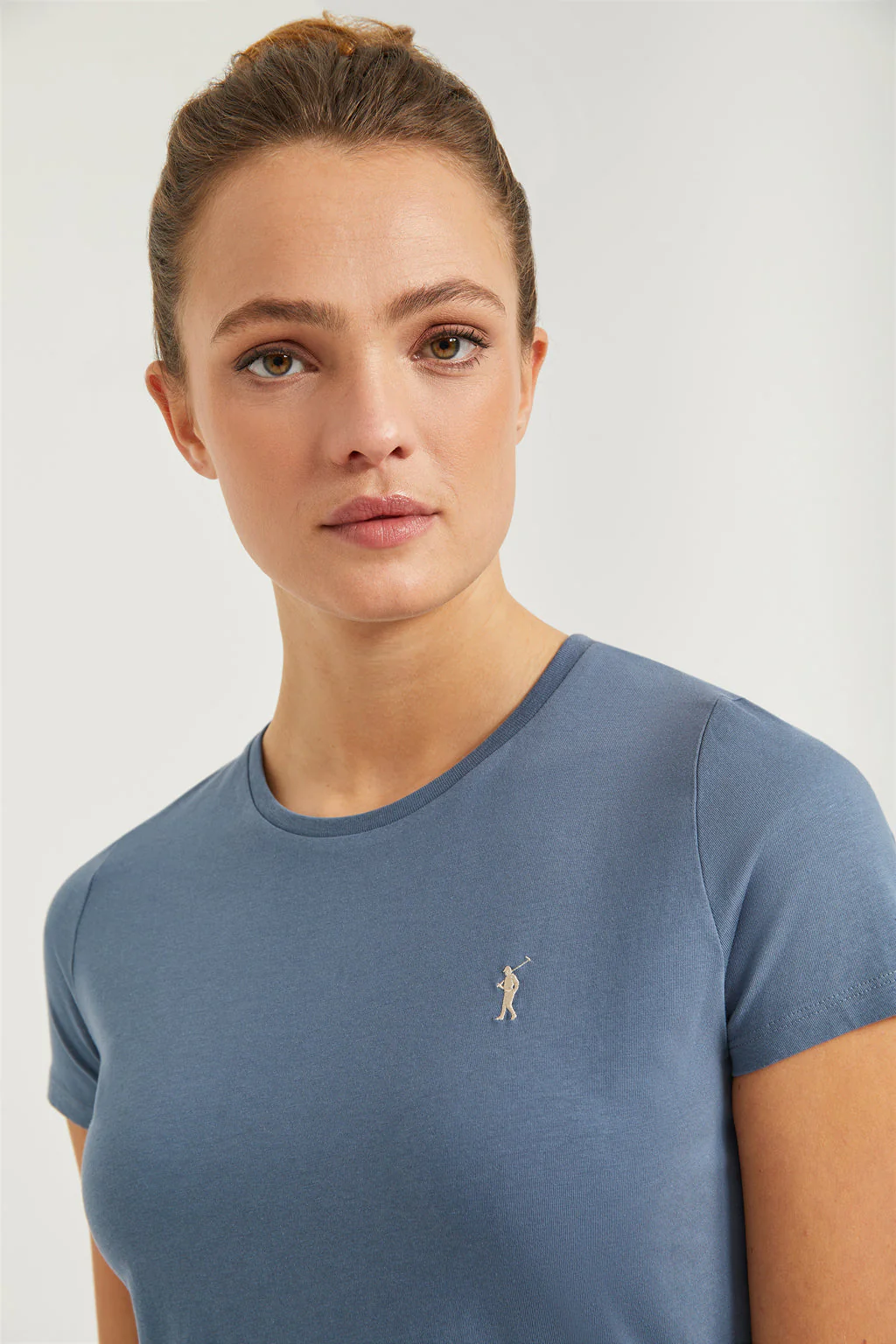 Denim-blue short-sleeve basic T-shirt with Rigby Go logo - Image 2