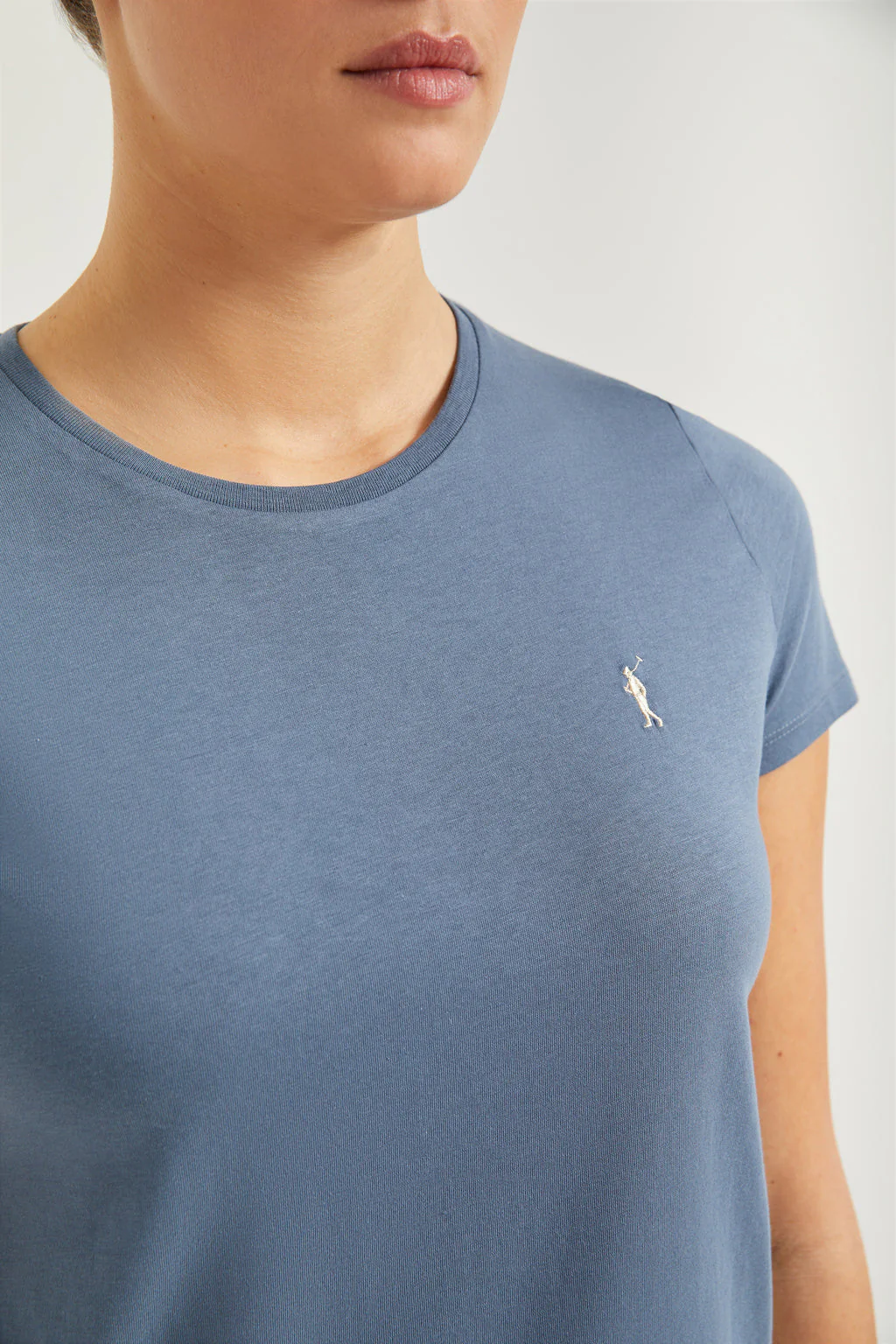 Denim-blue short-sleeve basic T-shirt with Rigby Go logo - Image 3