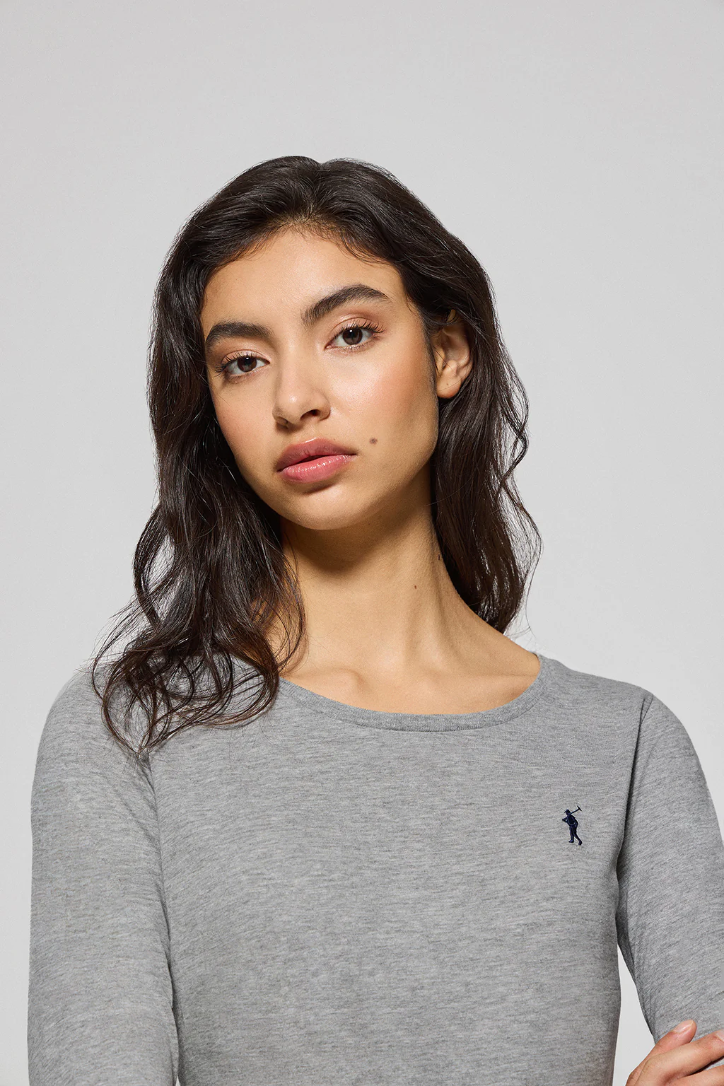 Grey-marl long-sleeve basic T-shirt with Rigby Go logo - Image 3