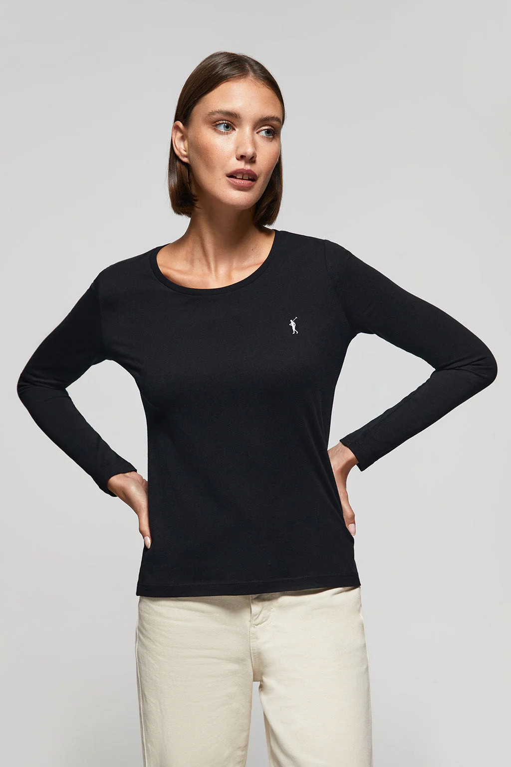 Black long-sleeve T-shirt with Rigby Go logo - Image 4