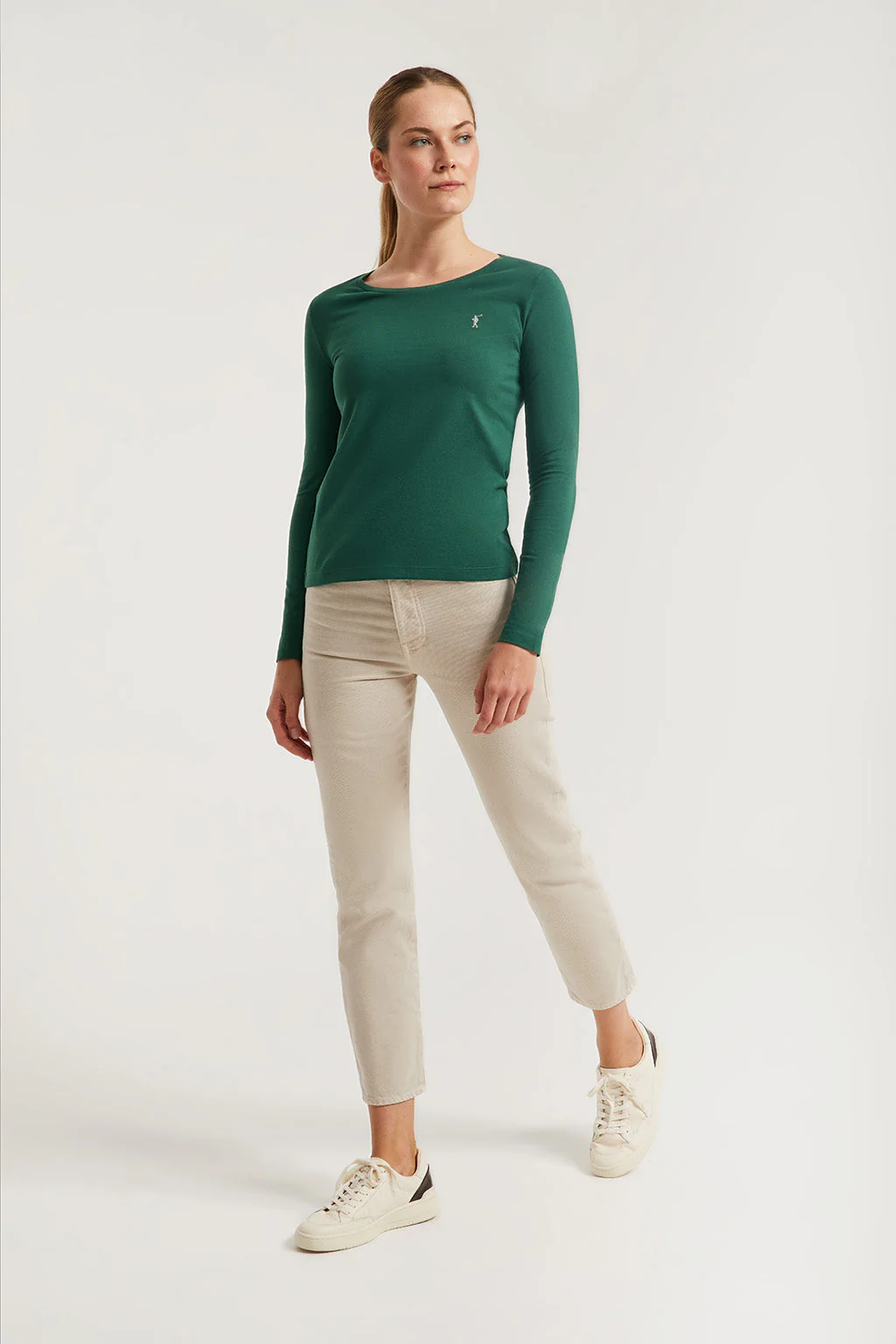 Bottle-green long-sleeve basic tee with Rigby Go logo - Image 3