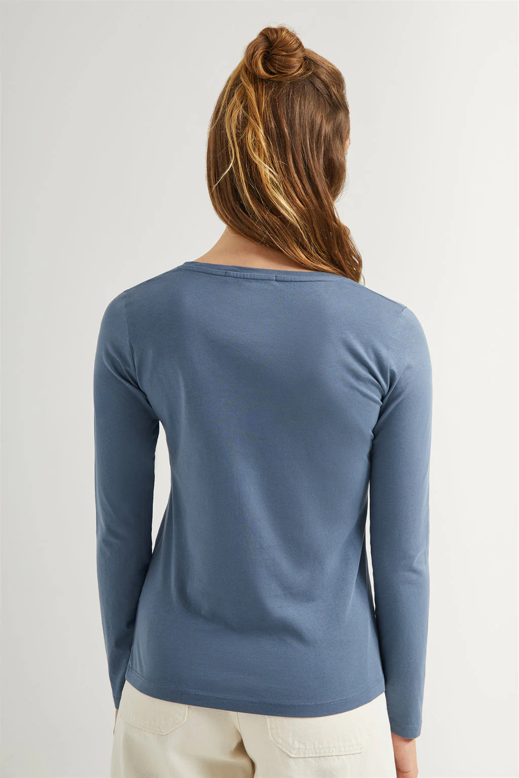 Denim-blue long-sleeve basic T-shirt with Rigby Go logo - Image 6