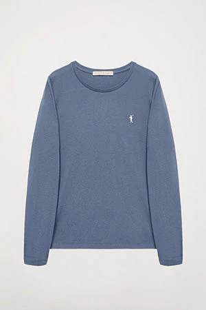 Denim-blue long-sleeve basic T-shirt with Rigby Go logo - Image 8