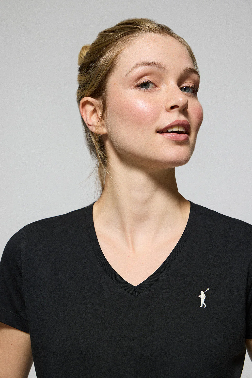 Black V-neck short-sleeve tee with Rigby Go embroidery - Image 2