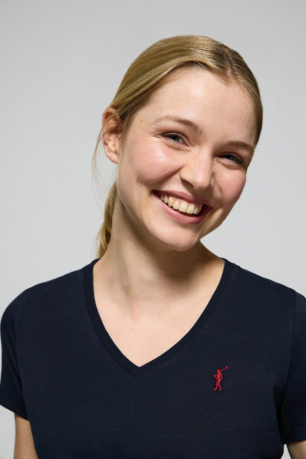 Navy V-neck short-sleeve tee with Rigby Go embroidery - Image 2