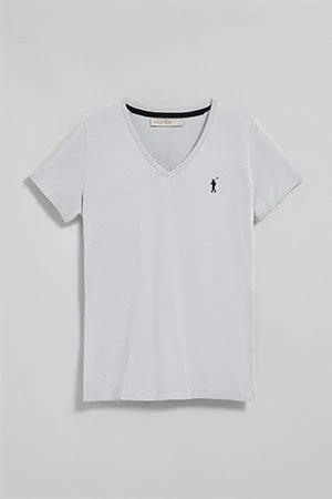 White V-neck short-sleeve tee with Rigby Go embroidery - Image 9