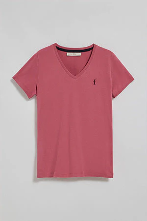 Wine-pink V-neck short-sleeve tee with Rigby Go embroidery - Image 10