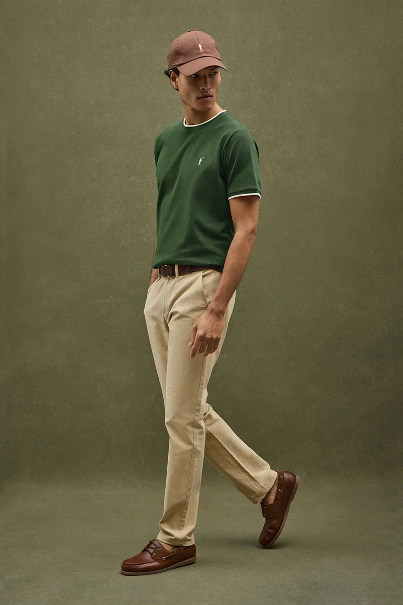 Bottle-green pique T-shirt with Rigby Go logo