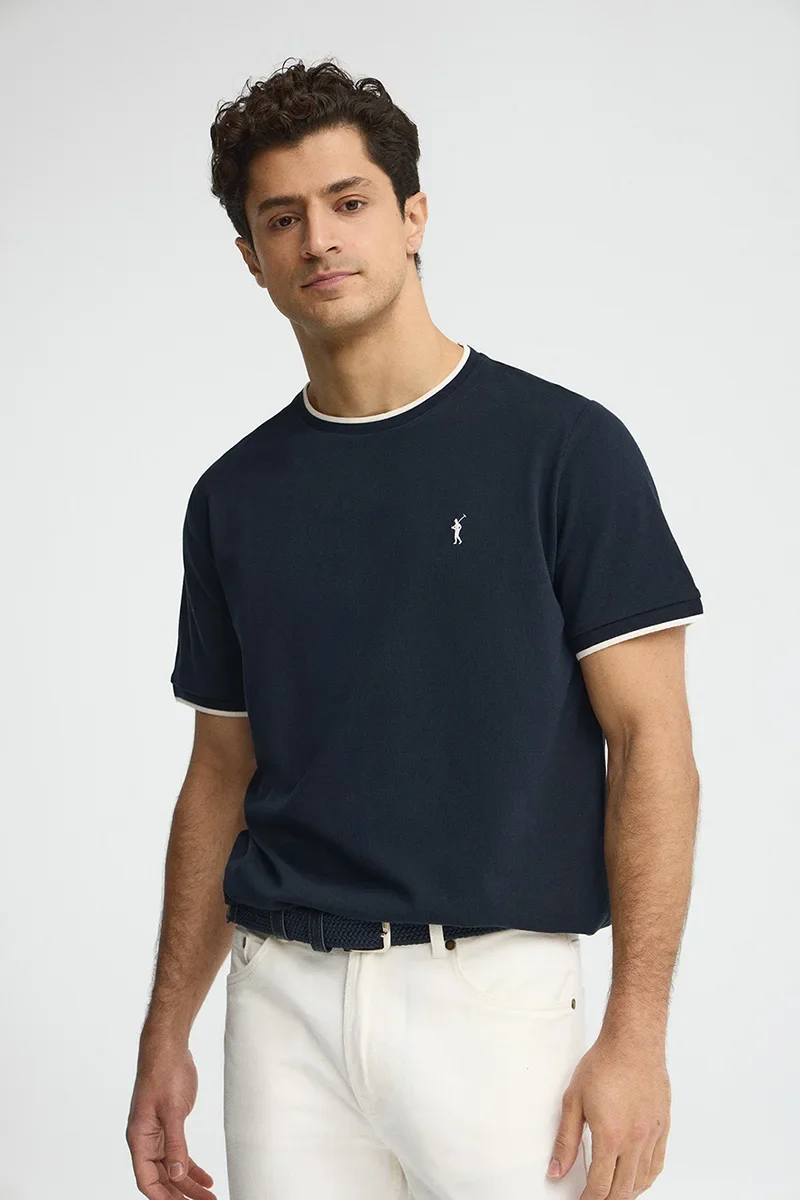 Navy-blue pique T-shirt with Rigby Go logo - Image 2