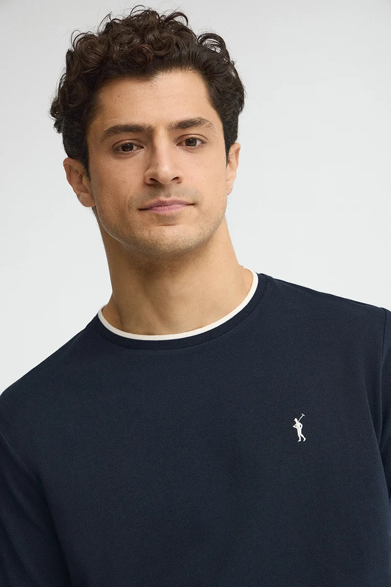 Navy-blue pique T-shirt with Rigby Go logo - Image 3