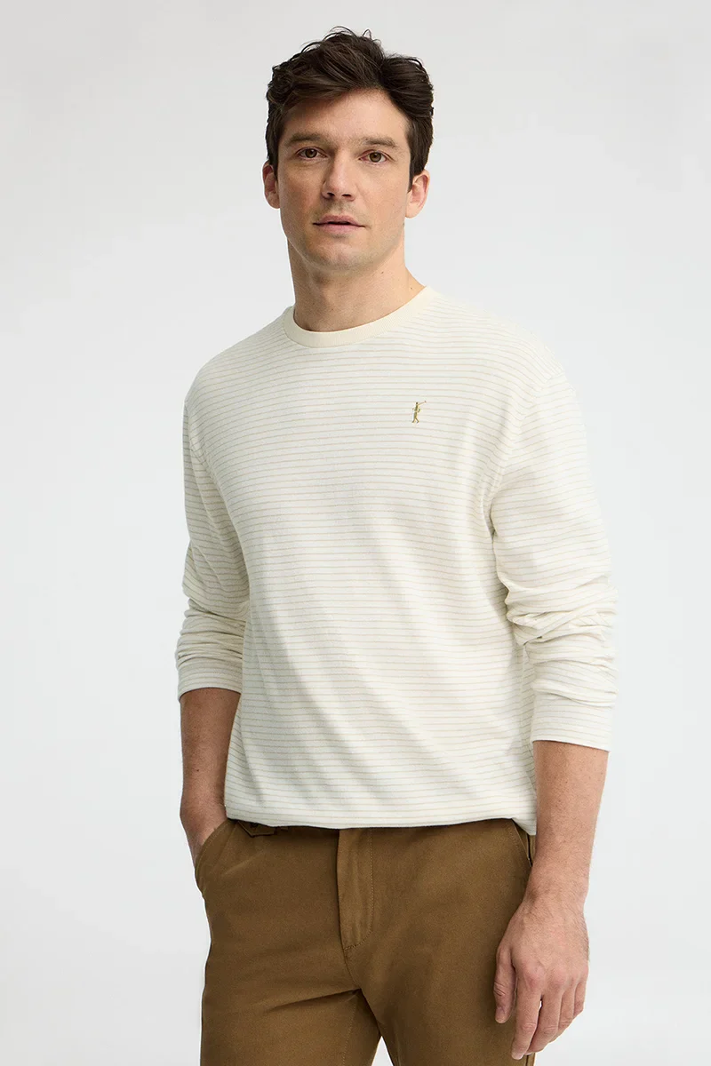 Striped long-sleeve T-shirt in nude and beige with Rigby Go embroidery - Image 2
