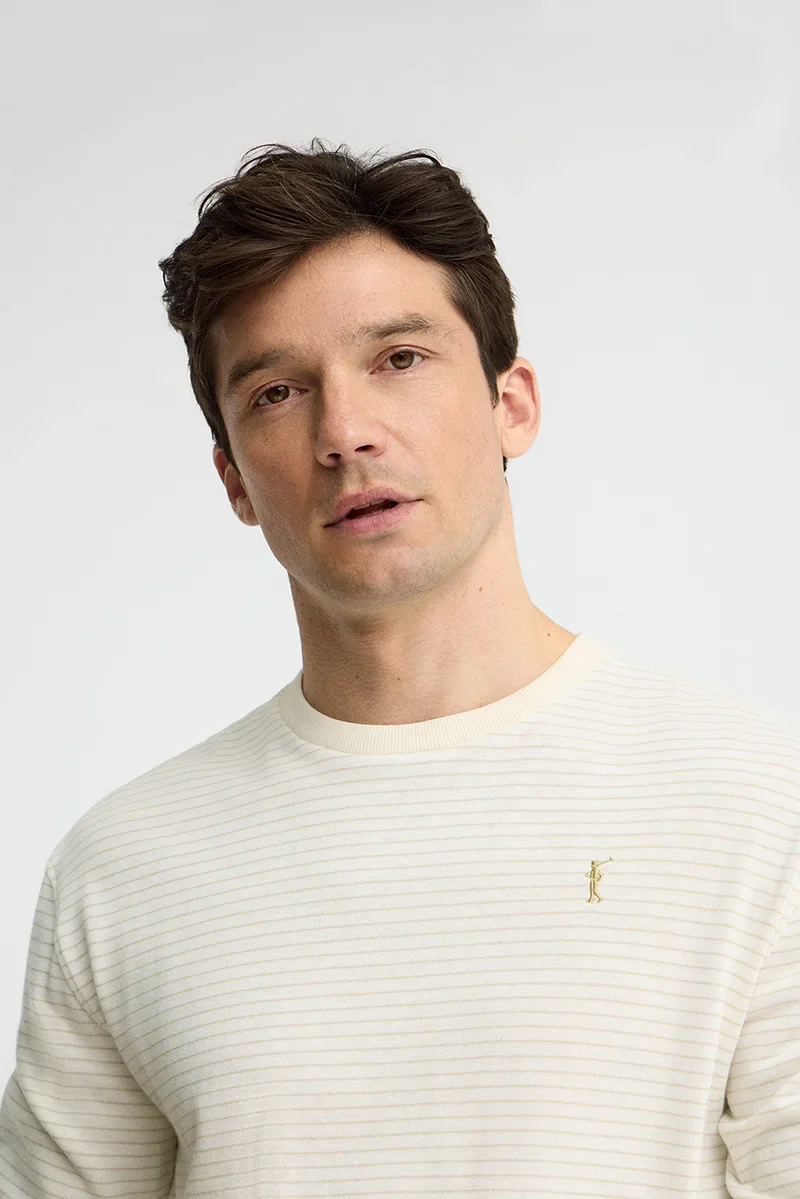 Striped long-sleeve T-shirt in nude and beige with Rigby Go embroidery - Image 3