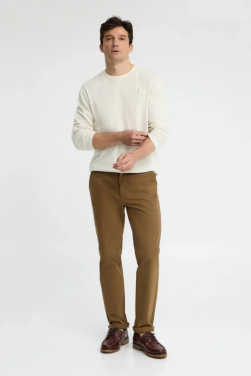Striped long-sleeve T-shirt in nude and beige with Rigby Go embroidery - Image 4
