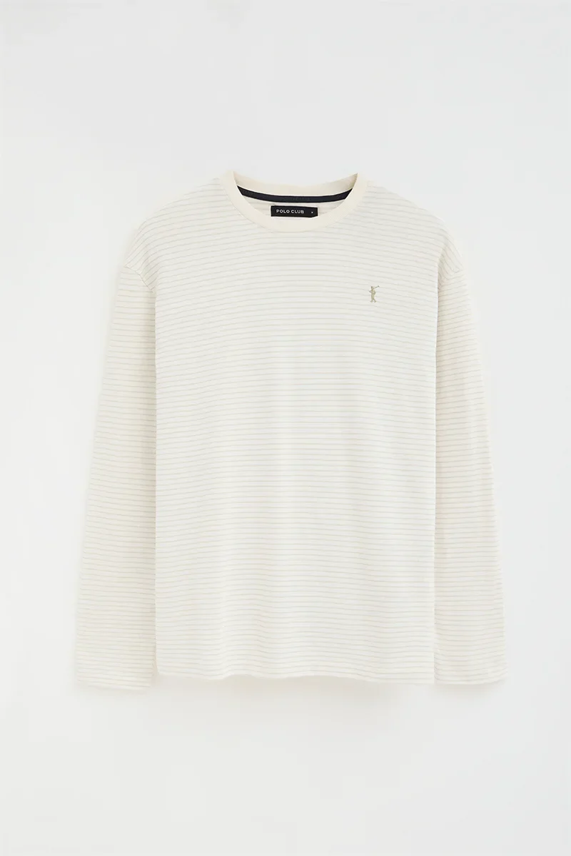 Striped long-sleeve T-shirt in nude and beige with Rigby Go embroidery - Image 6