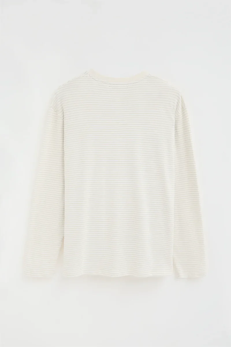 Striped long-sleeve T-shirt in nude and beige with Rigby Go embroidery - Image 8