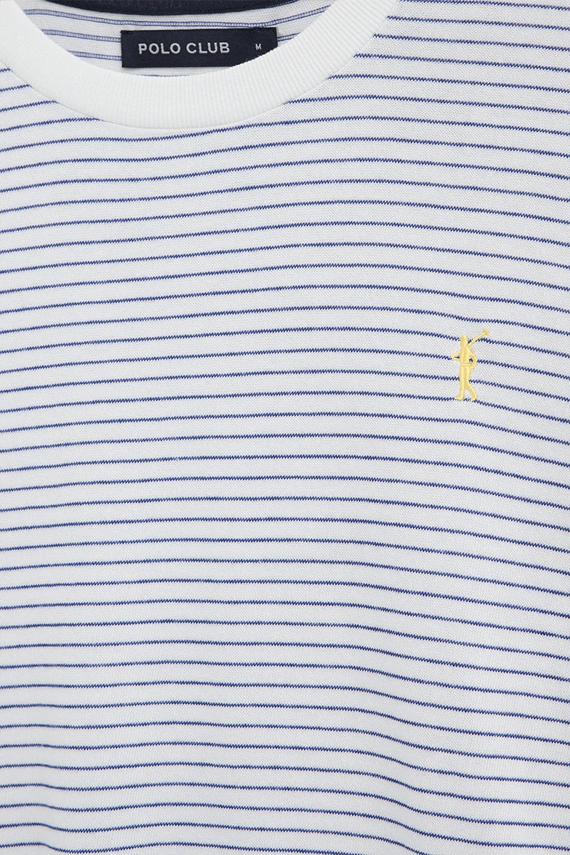 Striped long-sleeve T-shirt in white and royal blue with Rigby Go embroidery - Image 2