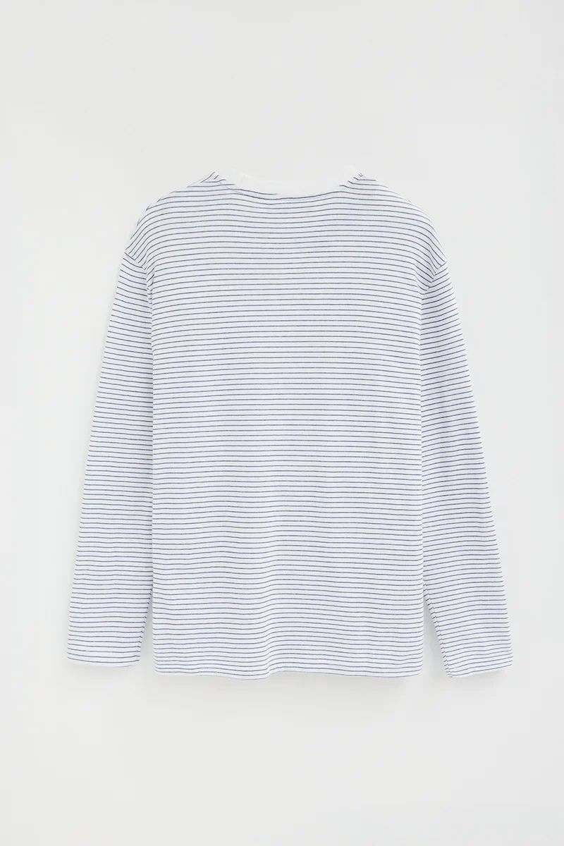 Striped long-sleeve T-shirt in white and royal blue with Rigby Go embroidery - Image 3