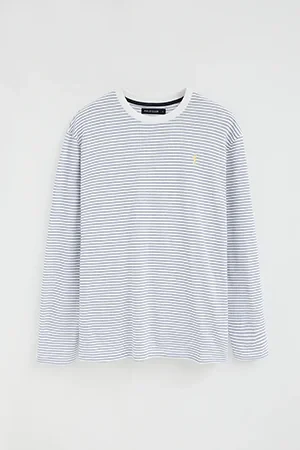 Striped long-sleeve T-shirt in white and royal blue with Rigby Go embroidery - Image 4