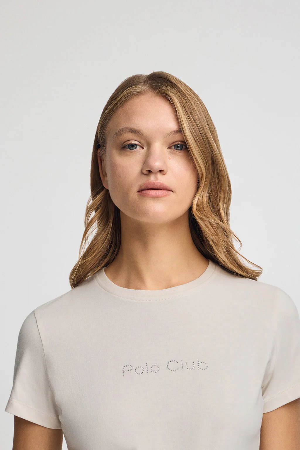 Nude short-sleeve T-shirt with Polo Club rhinestones