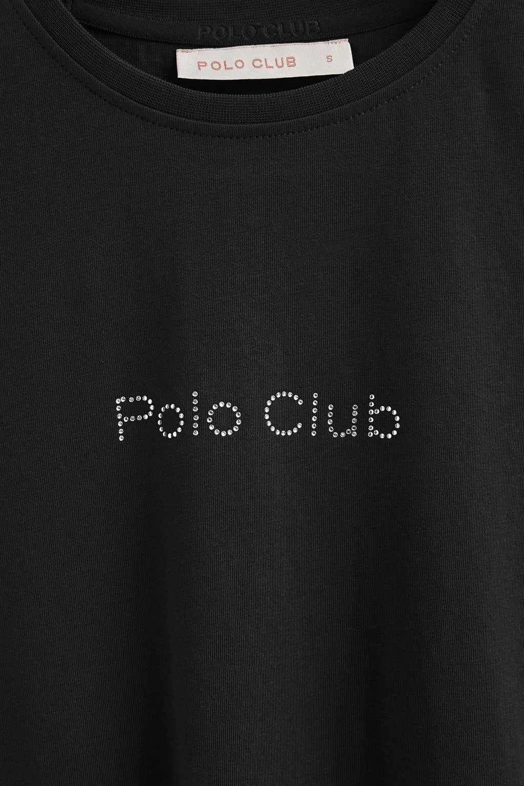 Black short-sleeve T-shirt with Polo Club rhinestones - Image 7