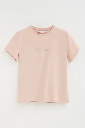 Blush-pink short-sleeve straight-fit T-shirt with Polo Club rhinestones - Image 10