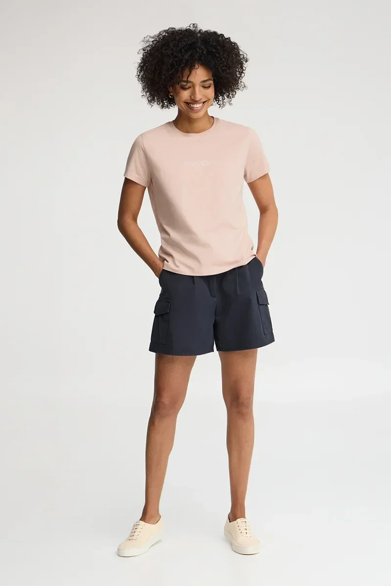 Blush-pink short-sleeve straight-fit T-shirt with Polo Club rhinestones - Image 3
