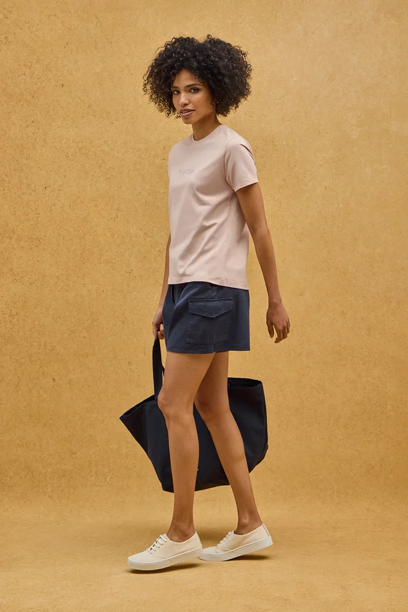 Blush-pink short-sleeve straight-fit T-shirt with Polo Club rhinestones - Image 4