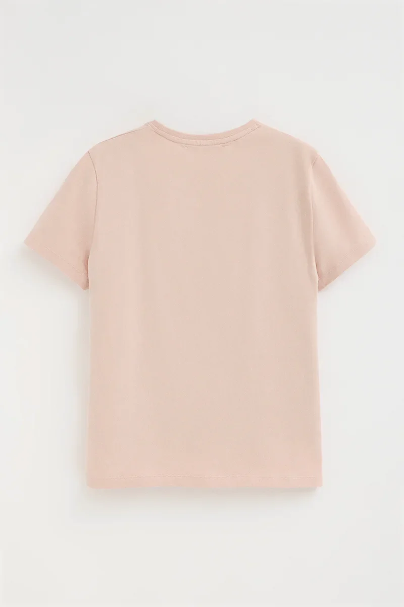 Blush-pink short-sleeve straight-fit T-shirt with Polo Club rhinestones - Image 8