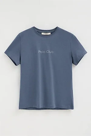 Denim-blue short-sleeve straight-fit T-shirt with Polo Club rhinestones - Image 10