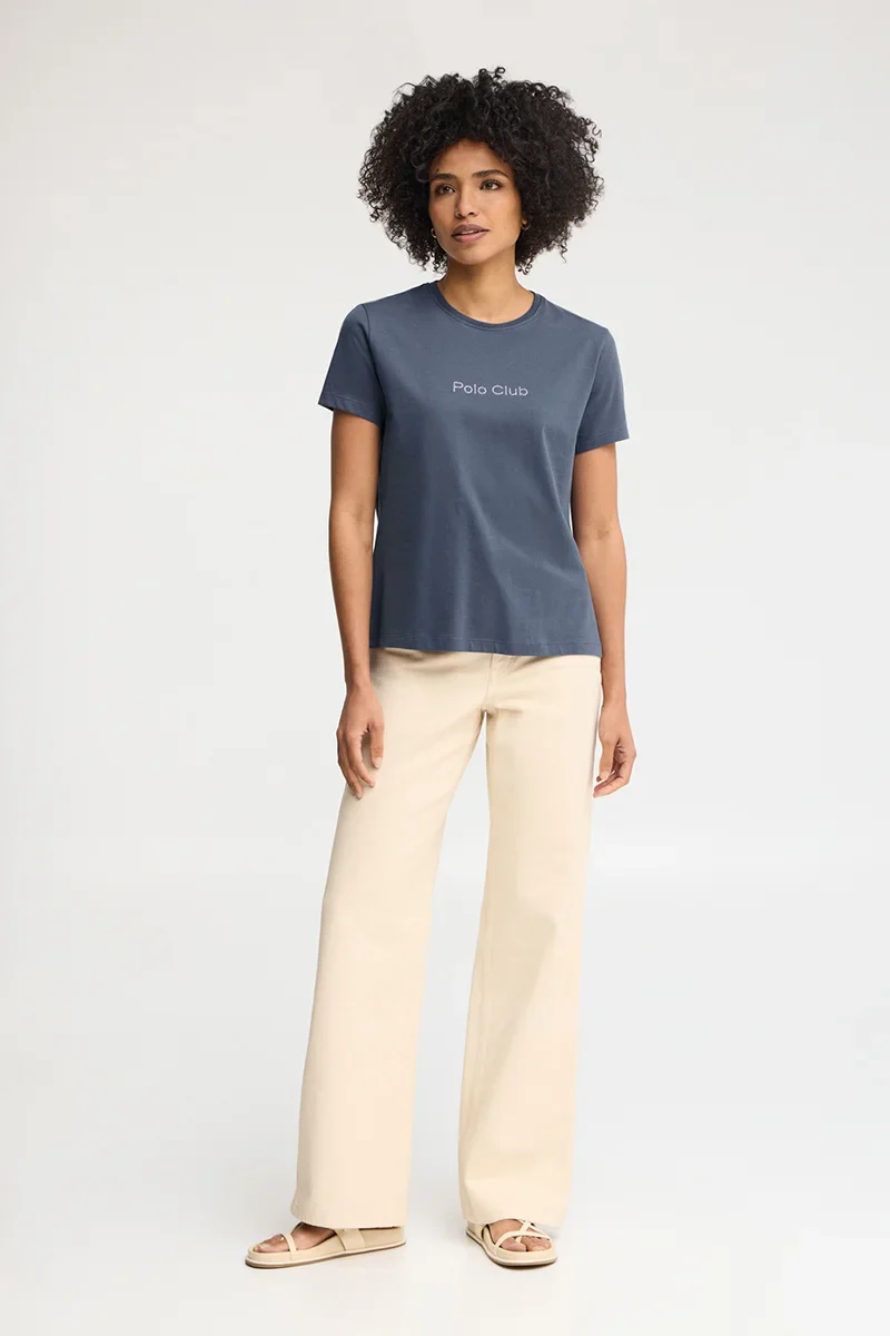 Denim-blue short-sleeve straight-fit T-shirt with Polo Club rhinestones - Image 4