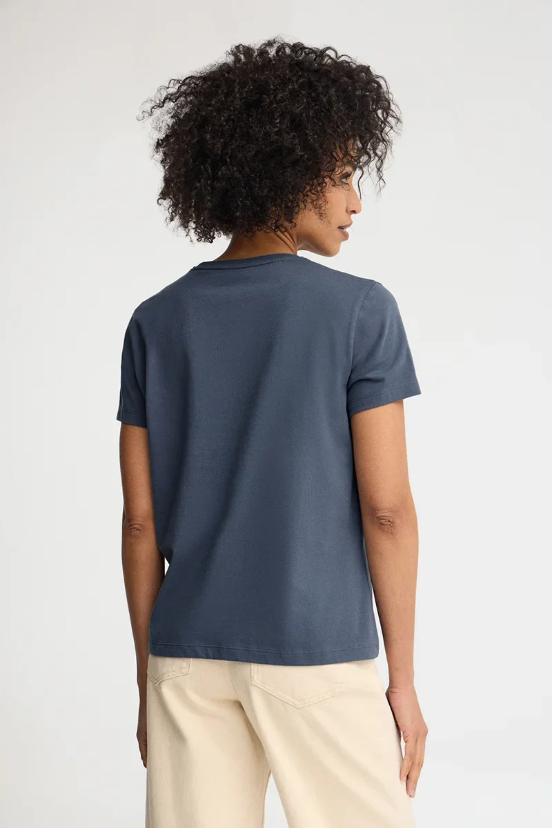 Denim-blue short-sleeve straight-fit T-shirt with Polo Club rhinestones - Image 5