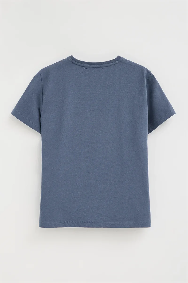Denim-blue short-sleeve straight-fit T-shirt with Polo Club rhinestones - Image 8