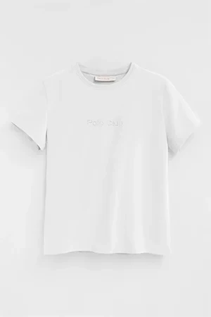White short-sleeve straight-fit T-shirt with Polo Club rhinestones - Image 10