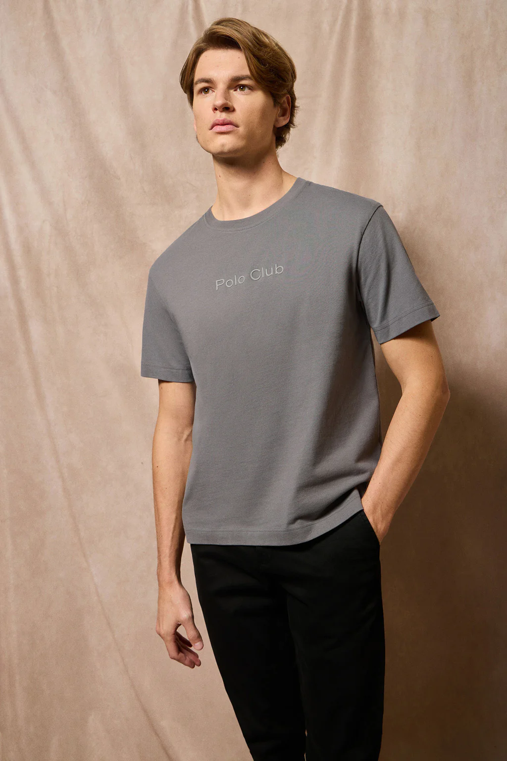 Asphalt-grey round-neck short-sleeve tee with Polo Club logo - Image 7