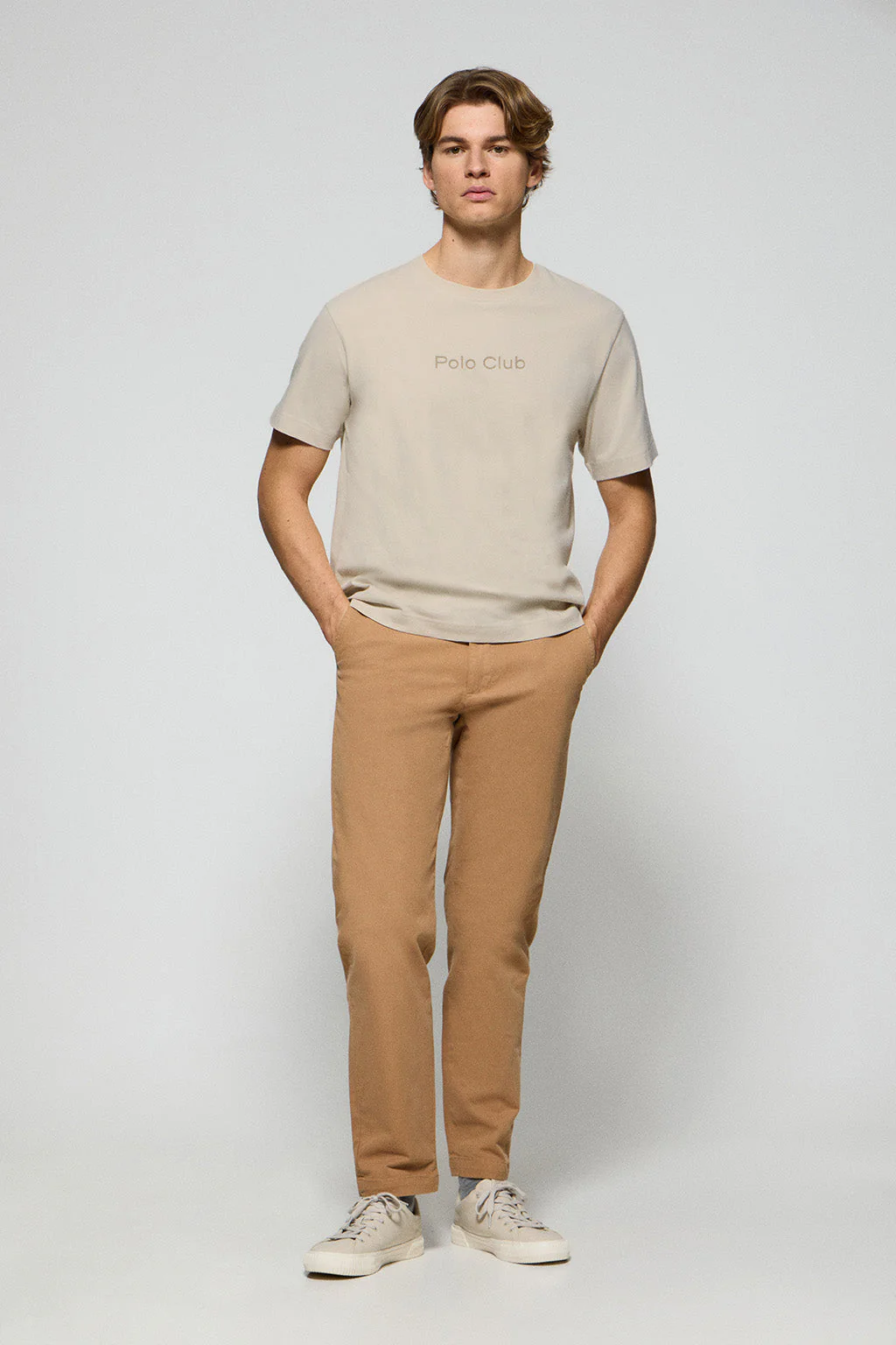Beige round-neck short-sleeve tee with Polo Club logo - Image 3