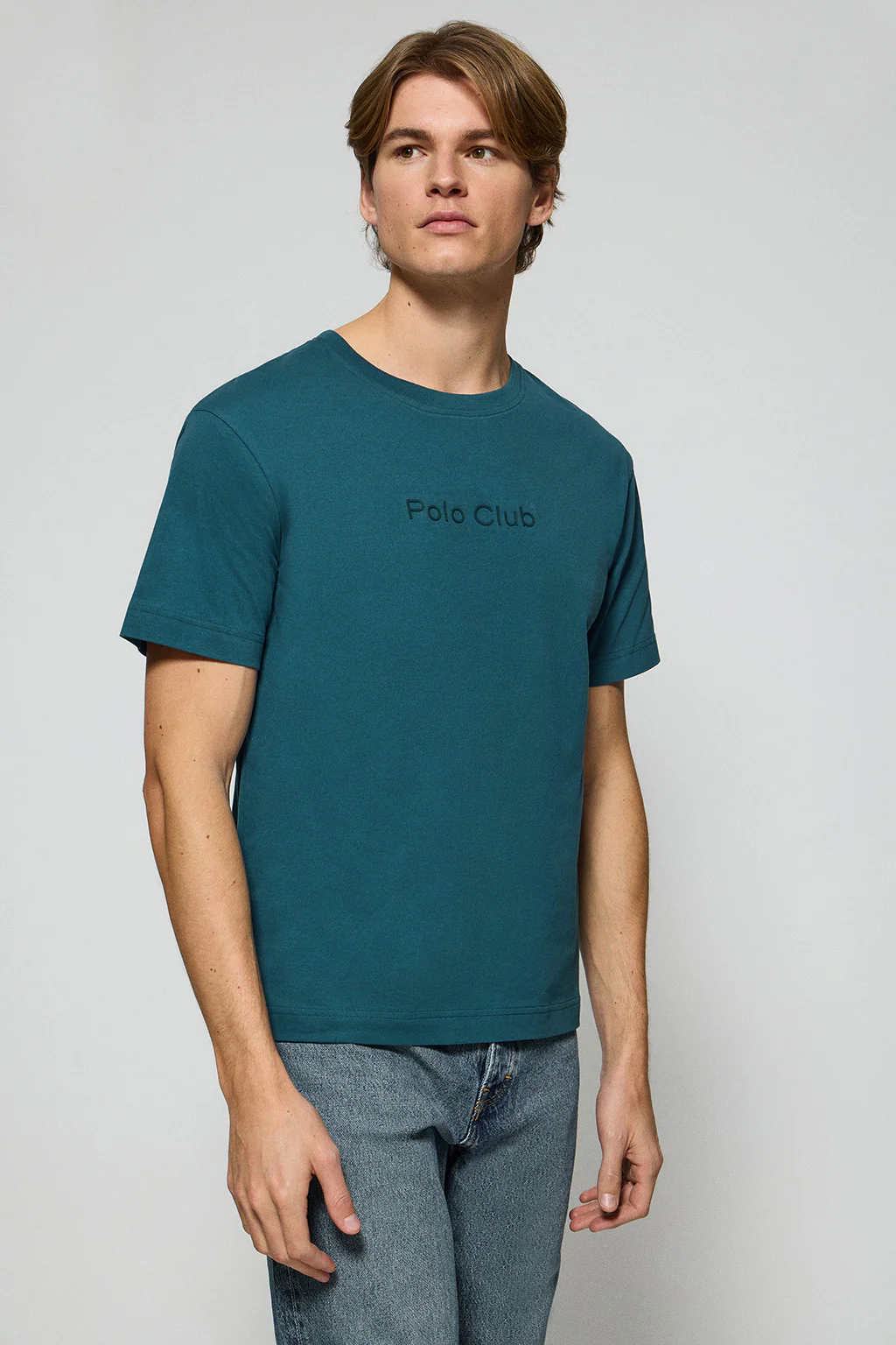 Blue round-neck short-sleeve tee with Polo Club logo